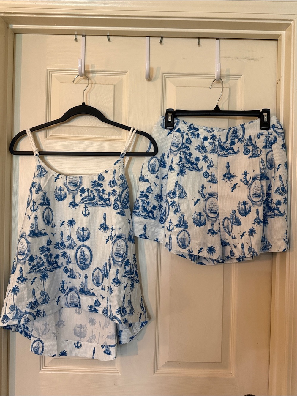 Blue & White Nautical-Print Spaghetti Strap Cami - Women